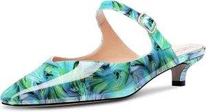 HDEUOLM Women Low Kitten Heel Square Toe Pumps Slingback Slip-on Casual Basic Classic Mules Shoes