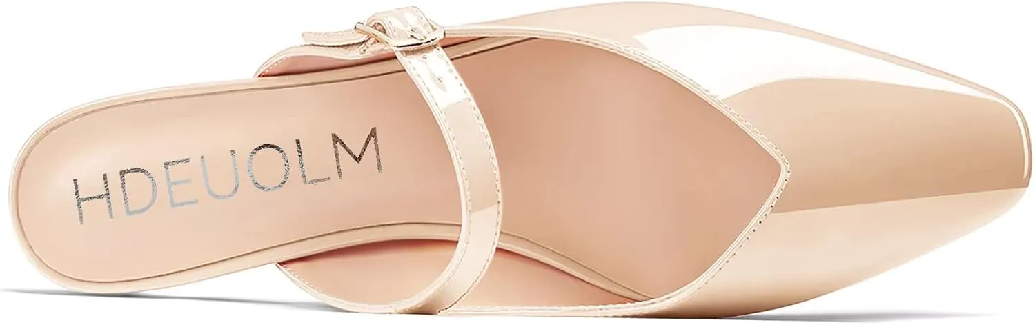 HDEUOLM Women Low Kitten Heel Square Toe Pumps Slingback Slip-on Casual Basic Classic Mules Shoes