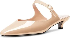 HDEUOLM Women Low Kitten Heel Square Toe Pumps Slingback Slip-on Casual Basic Classic Mules Shoes