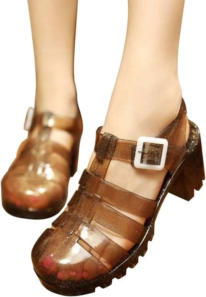Hee grand Crystal Jelly Heel Sandals For Women Summer Beach Jelly Shoes