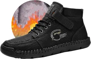 HESBITEUL Unisex Hiking Leather Boots Non-Slip Breathable Chukka with Fur Lining