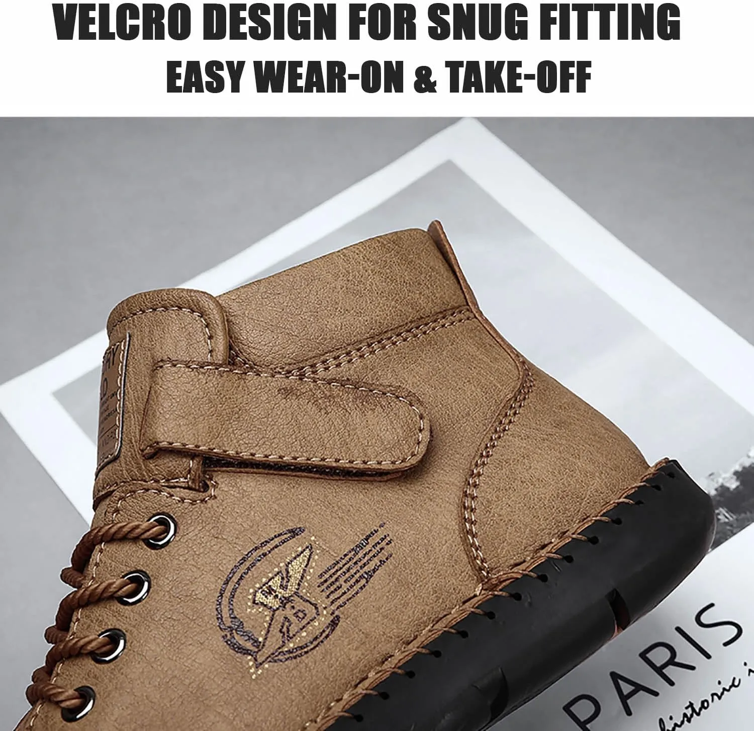 HESBITEUL Unisex Hiking Leather Boots Non-Slip Breathable Chukka with Fur Lining