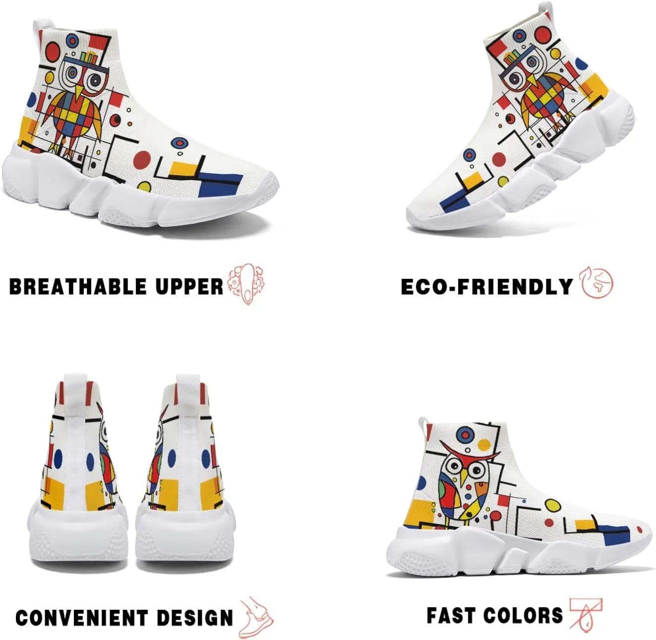 Hetios Men's Sock Shoes Mondrian Style Knit Slip On Sneakers Athletic Casual Graffiti Painted Shoes