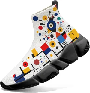 Hetios Men's Sock Shoes Mondrian Style Knit Slip On Sneakers Athletic Casual Graffiti Painted Shoes