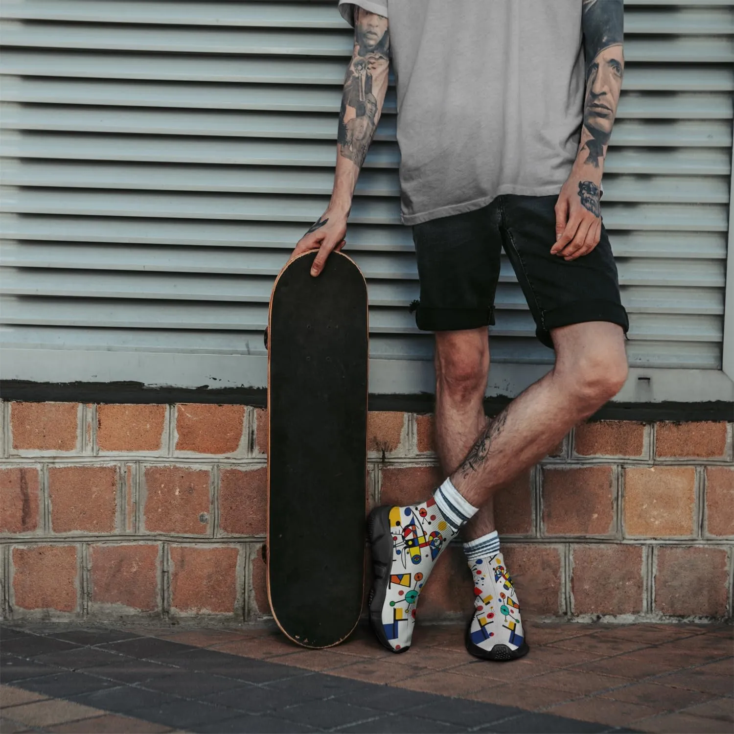 Hetios Men's Sock Shoes Mondrian Style Knit Slip On Sneakers Athletic Casual Graffiti Painted Shoes