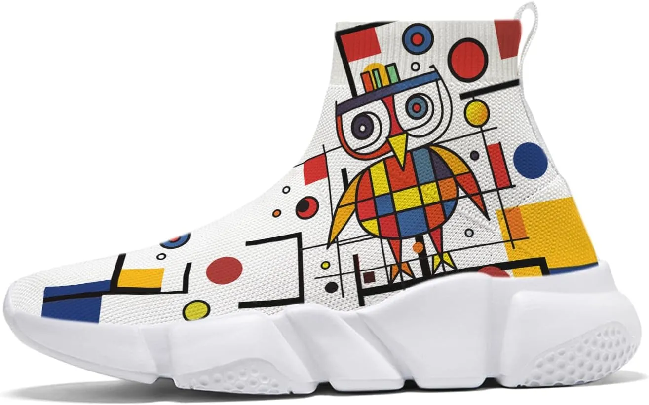 Hetios Men's Sock Shoes Mondrian Style Knit Slip On Sneakers Athletic Casual Graffiti Painted Shoes