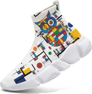 Hetios Men's Sock Shoes Mondrian Style Knit Slip On Sneakers Athletic Casual Graffiti Painted Shoes