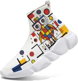 Hetios Men's Sock Shoes Mondrian Style Knit Slip On Sneakers Athletic Casual Graffiti Painted Shoes