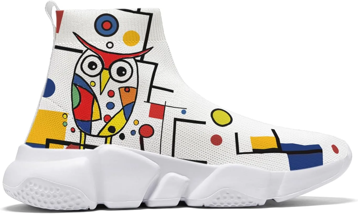 Hetios Men's Sock Shoes Mondrian Style Knit Slip On Sneakers Athletic Casual Graffiti Painted Shoes