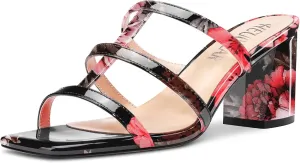 HEUIVZAR Women Chunky Block Mid Heel Peep Open Toe Mules Slip-on Slingback Party Gladiator 2.6 Inches Heels