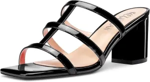 HEUIVZAR Women Chunky Block Mid Heel Peep Open Toe Mules Slip-on Slingback Party Gladiator 2.6 Inches Heels