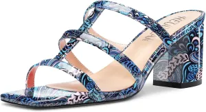 HEUIVZAR Women Chunky Block Mid Heel Peep Open Toe Mules Slip-on Slingback Party Gladiator 2.6 Inches Heels