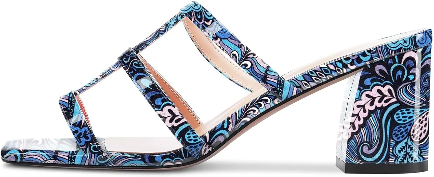 HEUIVZAR Women Chunky Block Mid Heel Peep Open Toe Mules Slip-on Slingback Party Gladiator 2.6 Inches Heels
