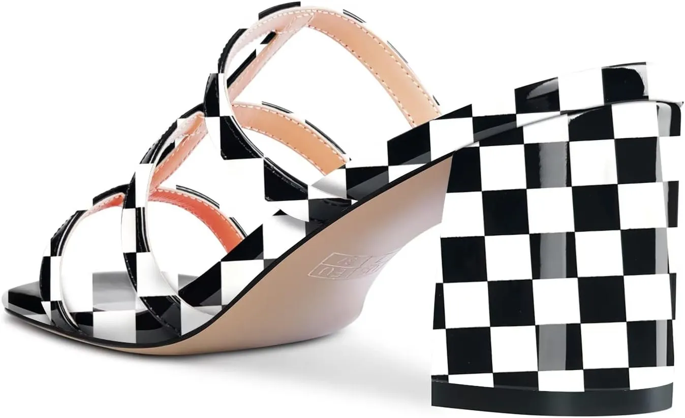 HEUIVZAR Women Chunky Block Mid Heel Peep Open Toe Mules Slip-on Slingback Party Gladiator 2.6 Inches Heels