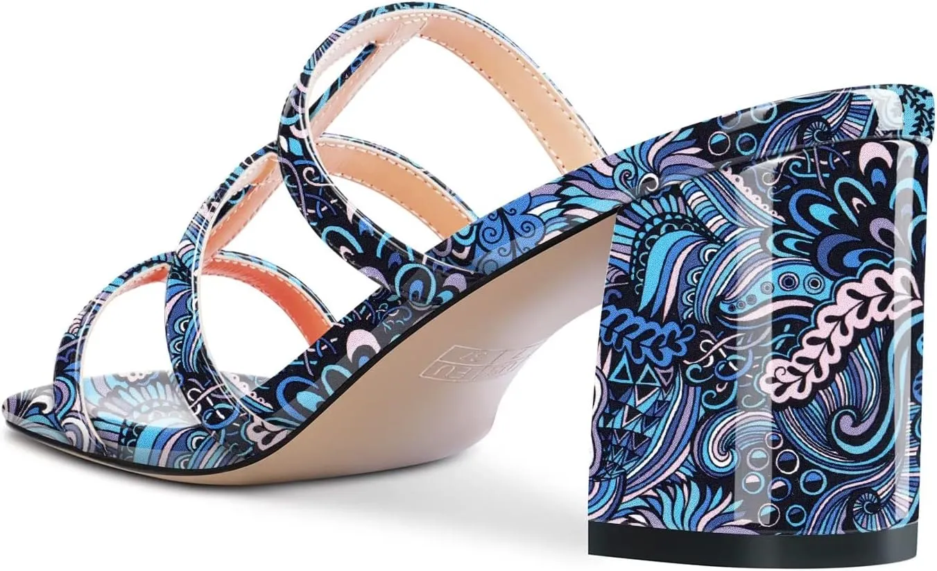 HEUIVZAR Women Chunky Block Mid Heel Peep Open Toe Mules Slip-on Slingback Party Gladiator 2.6 Inches Heels