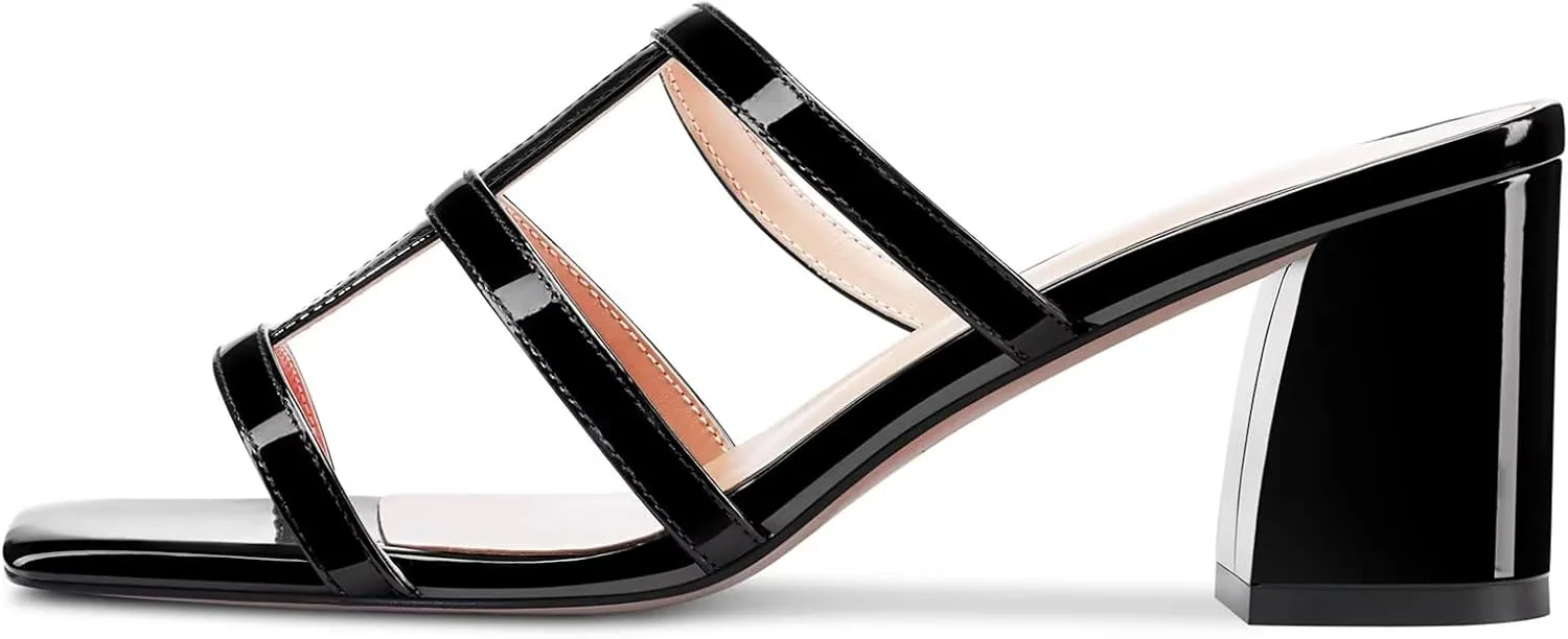 HEUIVZAR Women Chunky Block Mid Heel Peep Open Toe Mules Slip-on Slingback Party Gladiator 2.6 Inches Heels