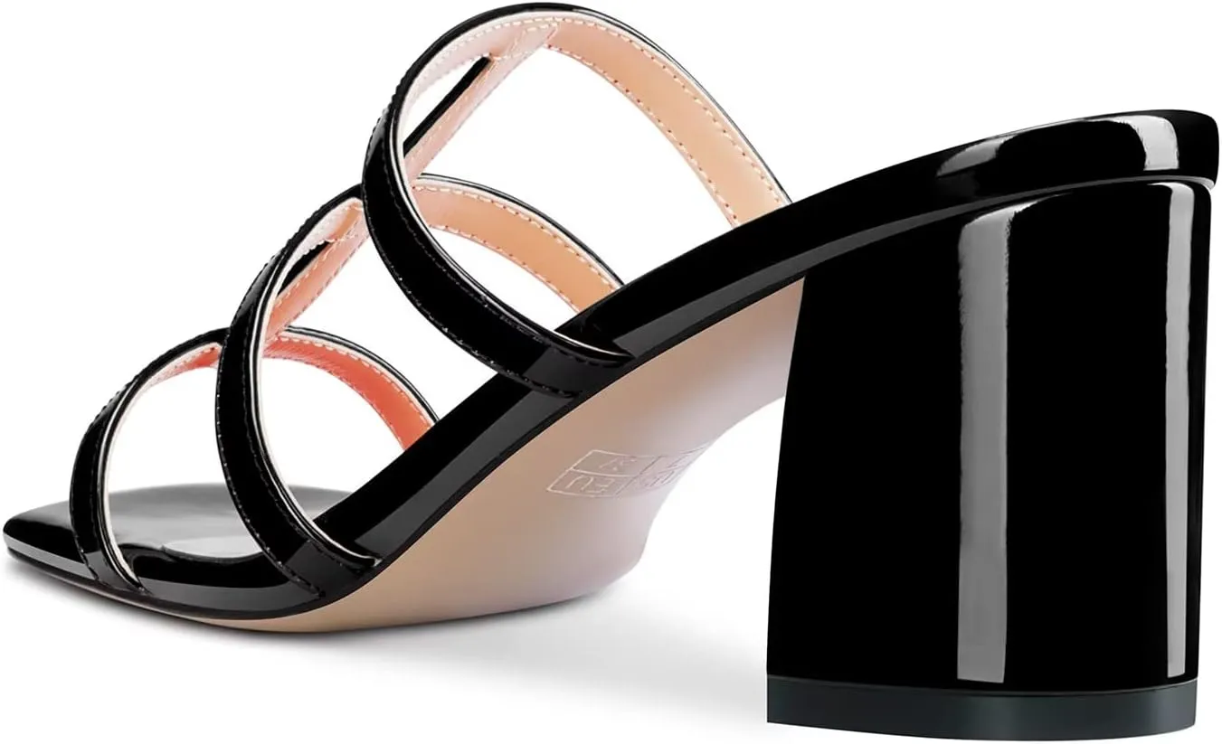 HEUIVZAR Women Chunky Block Mid Heel Peep Open Toe Mules Slip-on Slingback Party Gladiator 2.6 Inches Heels