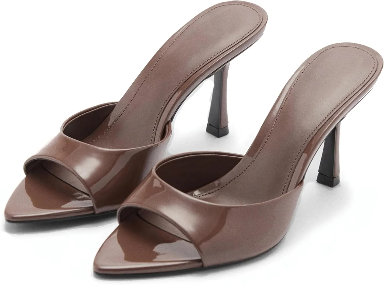 High Heel Mules for Women Slip On Open Pointed Toe Classy Patent Leather Stiletto Pumps Formal Slingback Mule Sandals Dress Walking Shoes
