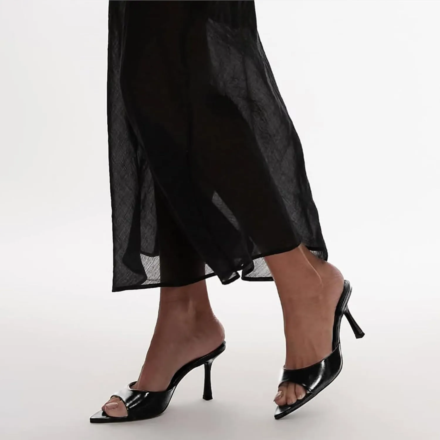 High Heel Mules for Women Slip On Open Pointed Toe Classy Patent Leather Stiletto Pumps Formal Slingback Mule Sandals Dress Walking Shoes