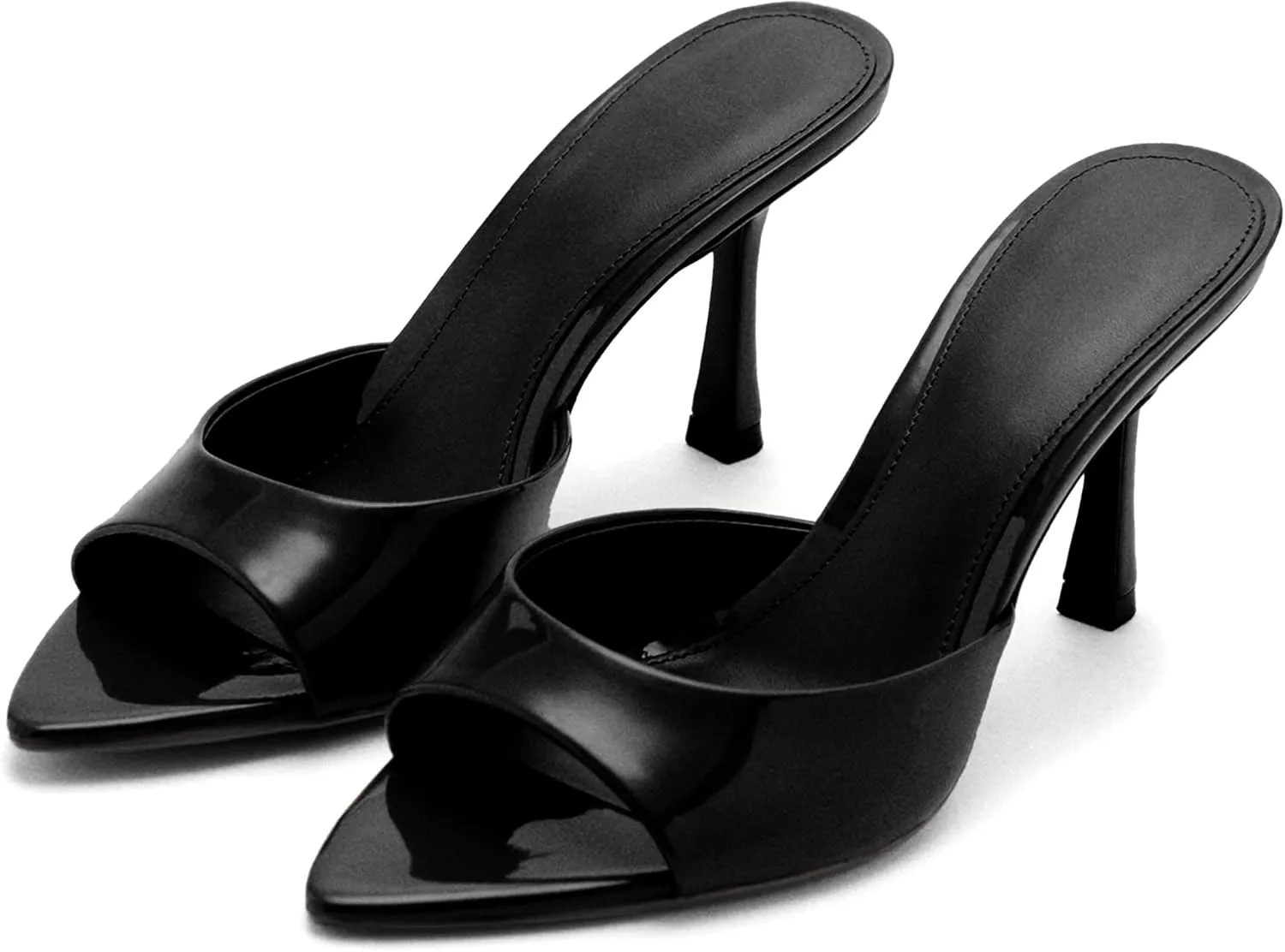 High Heel Mules for Women Slip On Open Pointed Toe Classy Patent Leather Stiletto Pumps Formal Slingback Mule Sandals Dress Walking Shoes