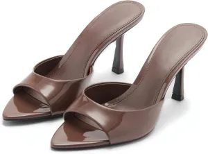 High Heel Mules for Women Slip On Open Pointed Toe Classy Patent Leather Stiletto Pumps Formal Slingback Mule Sandals Dress Walking Shoes