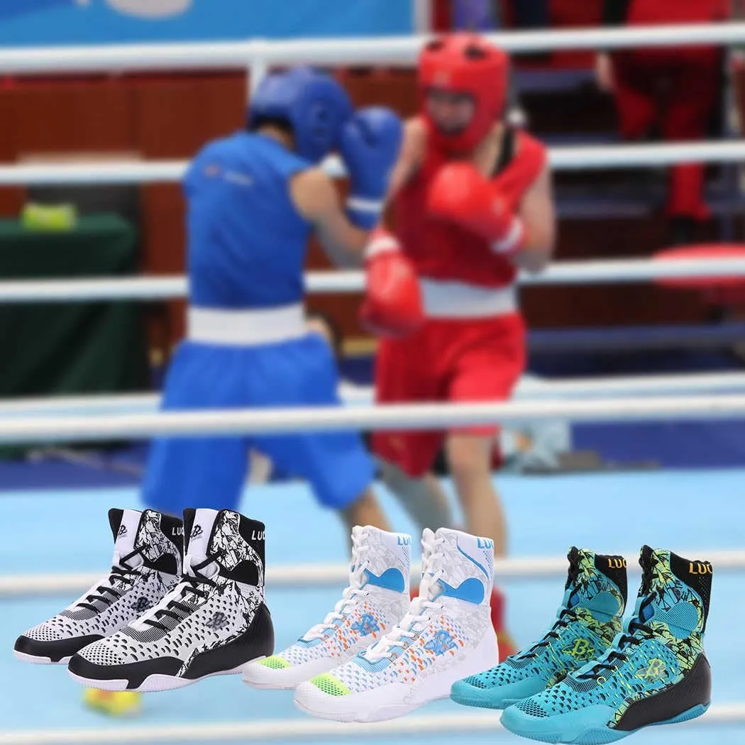 High-Top Boxing Wrestling Shoes for Men & Women, Professional Combat Training Kickboxing Boots for MMA, Cross-Training, Weightlifting | Lace-Up Ankle Support & Anti-Slip Sole