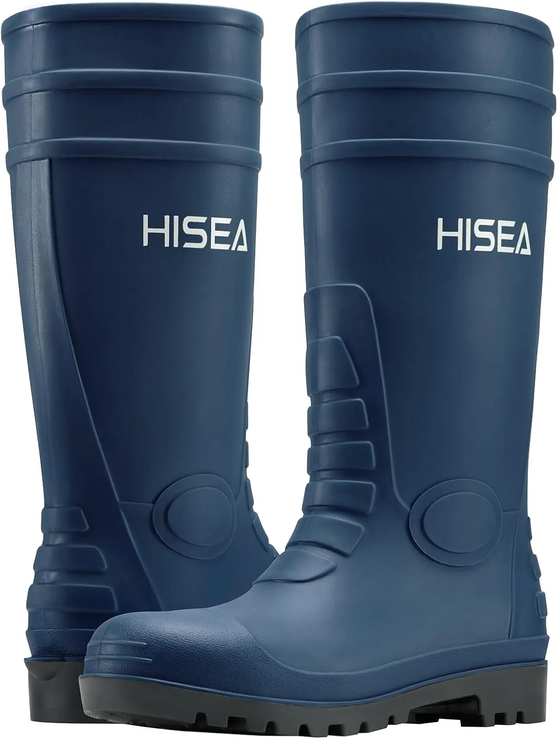 HISEA Men's Rain Boots with Steel Shank, Waterproof Rubber Boots Protective Footwear Seamless PVC Rainboots Outdoor Work Boots Durable Garden Fishing Tall Knee Boot for Agriculture and Industrial Working