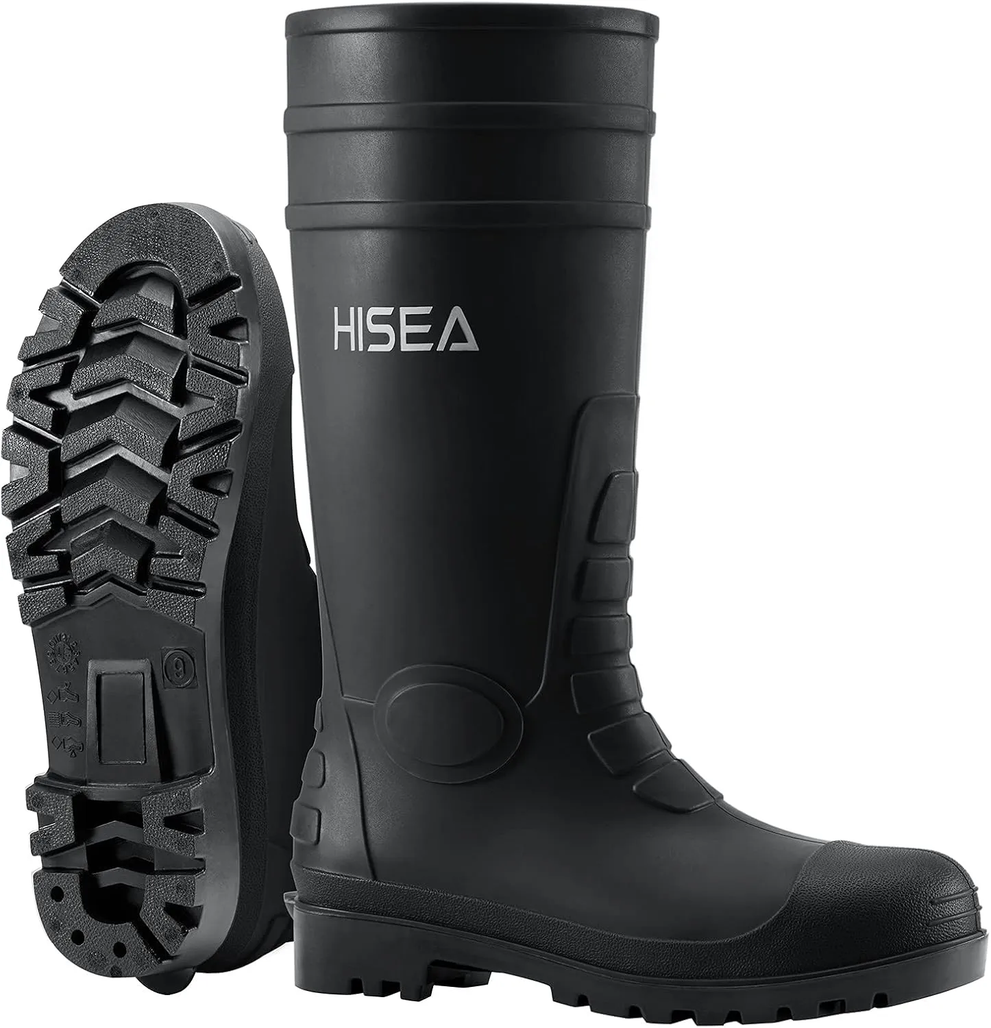 HISEA Men's Rain Boots with Steel Shank, Waterproof Rubber Boots Protective Footwear Seamless PVC Rainboots Outdoor Work Boots Durable Garden Fishing Tall Knee Boot for Agriculture and Industrial Working
