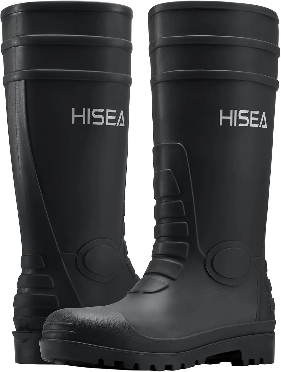 HISEA Men's Rain Boots with Steel Shank, Waterproof Rubber Boots Protective Footwear Seamless PVC Rainboots Outdoor Work Boots Durable Garden Fishing Tall Knee Boot for Agriculture and Industrial Working