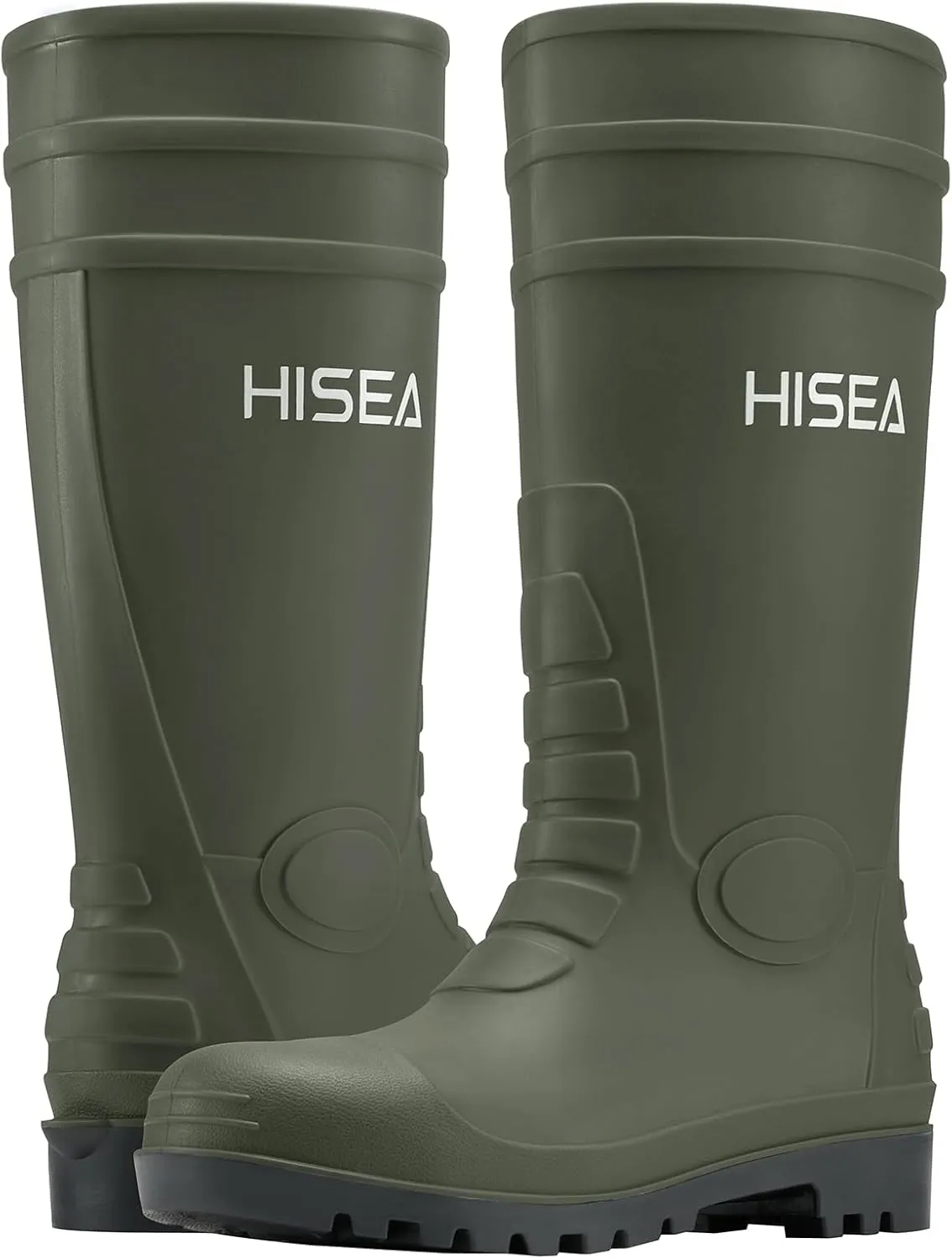 HISEA Men's Rain Boots with Steel Shank, Waterproof Rubber Boots Protective Footwear Seamless PVC Rainboots Outdoor Work Boots Durable Garden Fishing Tall Knee Boot for Agriculture and Industrial Working