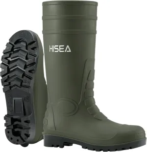 HISEA Men's Rain Boots with Steel Shank, Waterproof Rubber Boots Protective Footwear Seamless PVC Rainboots Outdoor Work Boots Durable Garden Fishing Tall Knee Boot for Agriculture and Industrial Working