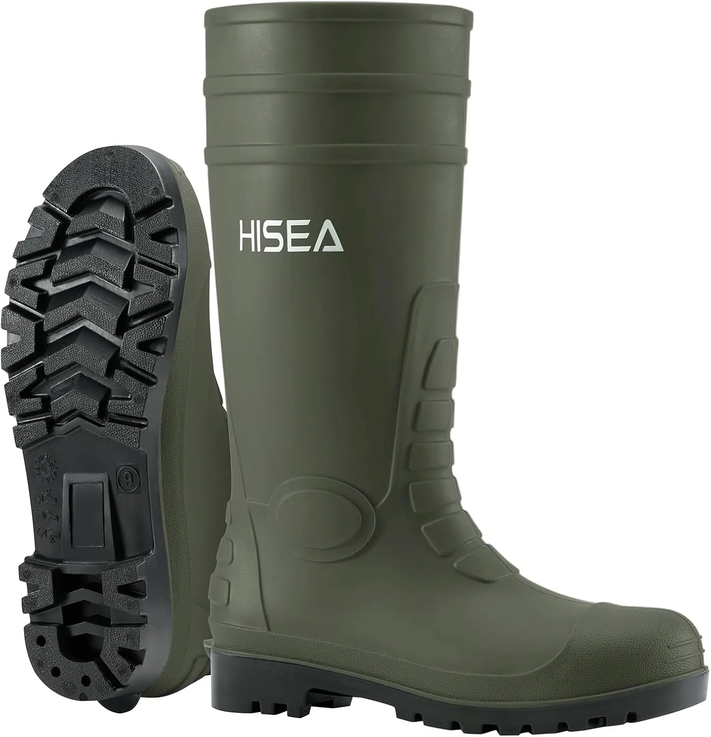 HISEA Men's Rain Boots with Steel Shank, Waterproof Rubber Boots Protective Footwear Seamless PVC Rainboots Outdoor Work Boots Durable Garden Fishing Tall Knee Boot for Agriculture and Industrial Working