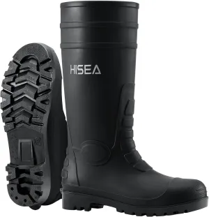 HISEA Men's Rain Boots with Steel Shank, Waterproof Rubber Boots Protective Footwear Seamless PVC Rainboots Outdoor Work Boots Durable Garden Fishing Tall Knee Boot for Agriculture and Industrial Working
