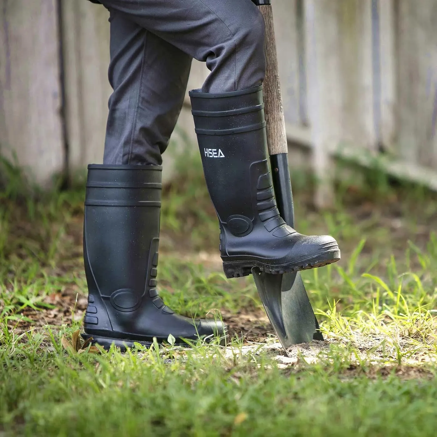 HISEA Men's Rain Boots with Steel Shank, Waterproof Rubber Boots Protective Footwear Seamless PVC Rainboots Outdoor Work Boots Durable Garden Fishing Tall Knee Boot for Agriculture and Industrial Working
