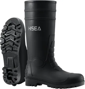 HISEA Men's Rain Boots with Steel Shank, Waterproof Rubber Boots Protective Footwear Seamless PVC Rainboots Outdoor Work Boots Durable Garden Fishing Tall Knee Boot for Agriculture and Industrial Working