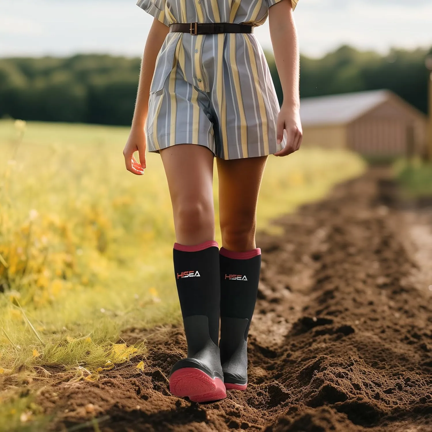 HISEA Muck Boots - Waterproof Tall Garden Boots, Insulated Neoprene Rubber for Outdoor Activities: Hunting, Gardening, Farming, Muddy Yard Work, Sizes US Women 6-11