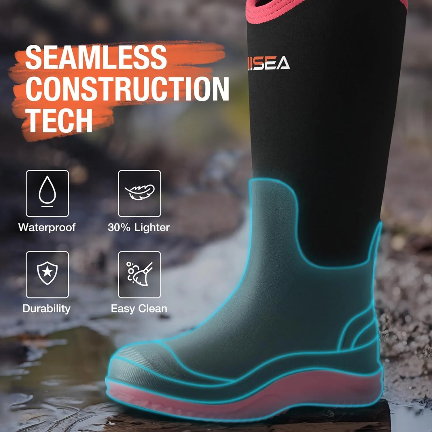 HISEA Muck Boots - Waterproof Tall Garden Boots, Insulated Neoprene Rubber for Outdoor Activities: Hunting, Gardening, Farming, Muddy Yard Work, Sizes US Women 6-11