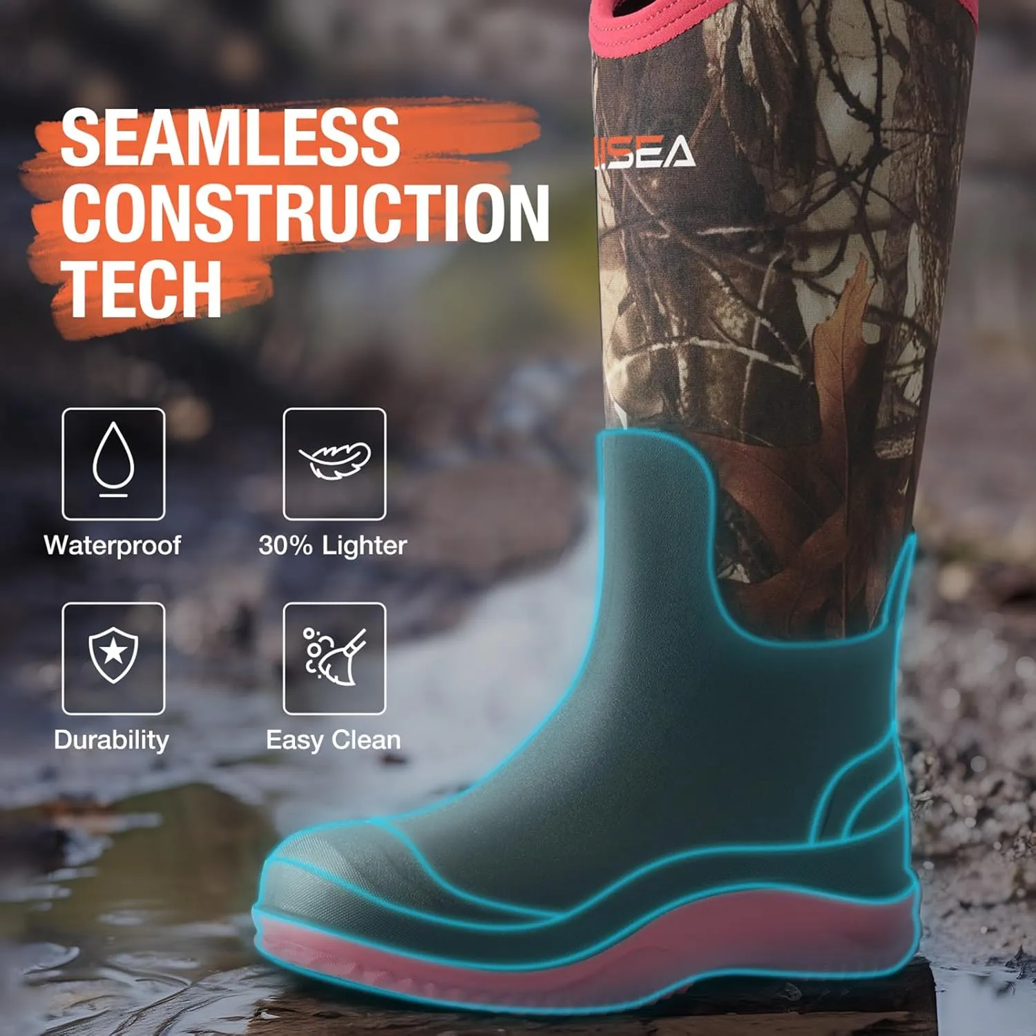 HISEA Muck Boots - Waterproof Tall Garden Boots, Insulated Neoprene Rubber for Outdoor Activities: Hunting, Gardening, Farming, Muddy Yard Work, Sizes US Women 6-11