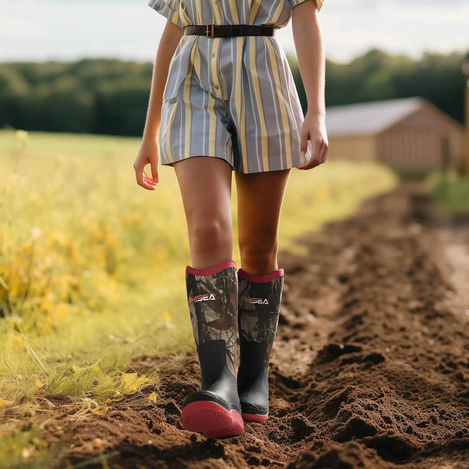 HISEA Muck Boots - Waterproof Tall Garden Boots, Insulated Neoprene Rubber for Outdoor Activities: Hunting, Gardening, Farming, Muddy Yard Work, Sizes US Women 6-11