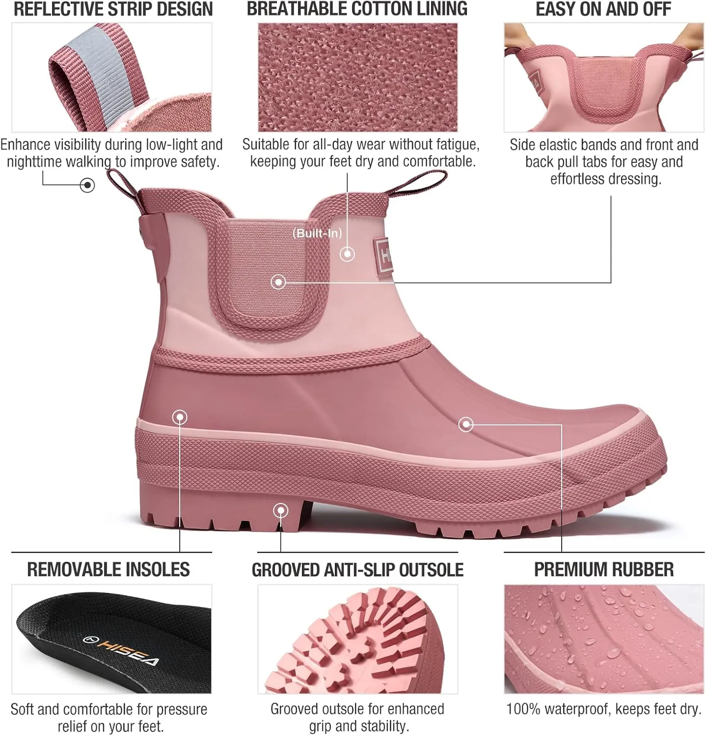 HISEA Women's Duck Chelsea Rain Boots Waterproof Short Garden Boot Outdoor Mud Boots