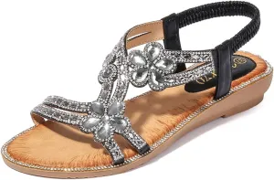 HNGHOU Womens Summer Sandals Comfort Flats Shoes Casual Open Toe Ankle Crystal Bohemia Beach sandals