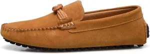 HOOENG Loafer Shoes for Men Suede Vamp Round Toe Breathable Stitching Details Rope Tie Flat Heel Flexible Soft Walking Slip on (Color : Light Brown, Size : 10)