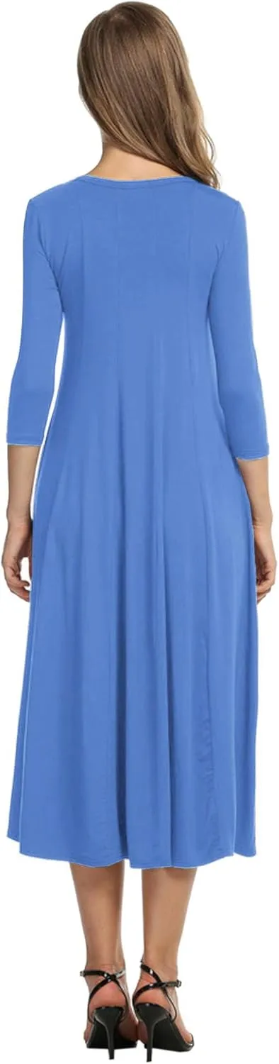 HOTOUCH Women's 3/4 Sleeve A-line and Flare Midi Long Dress