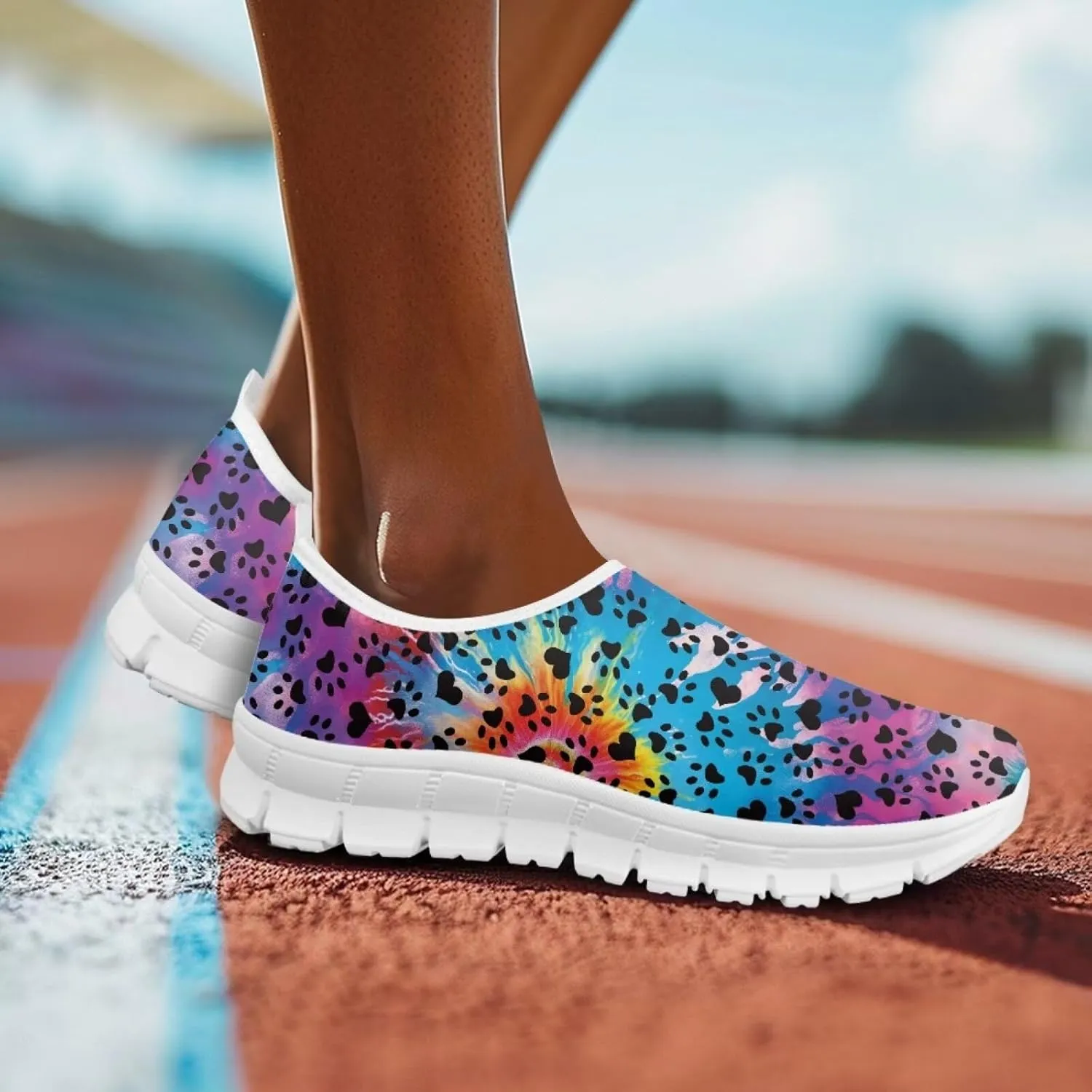 Howilath Dog Paw Print Slip on Loafers for Women Anti-Skid Running Sneakers Breathable Casual Shoes