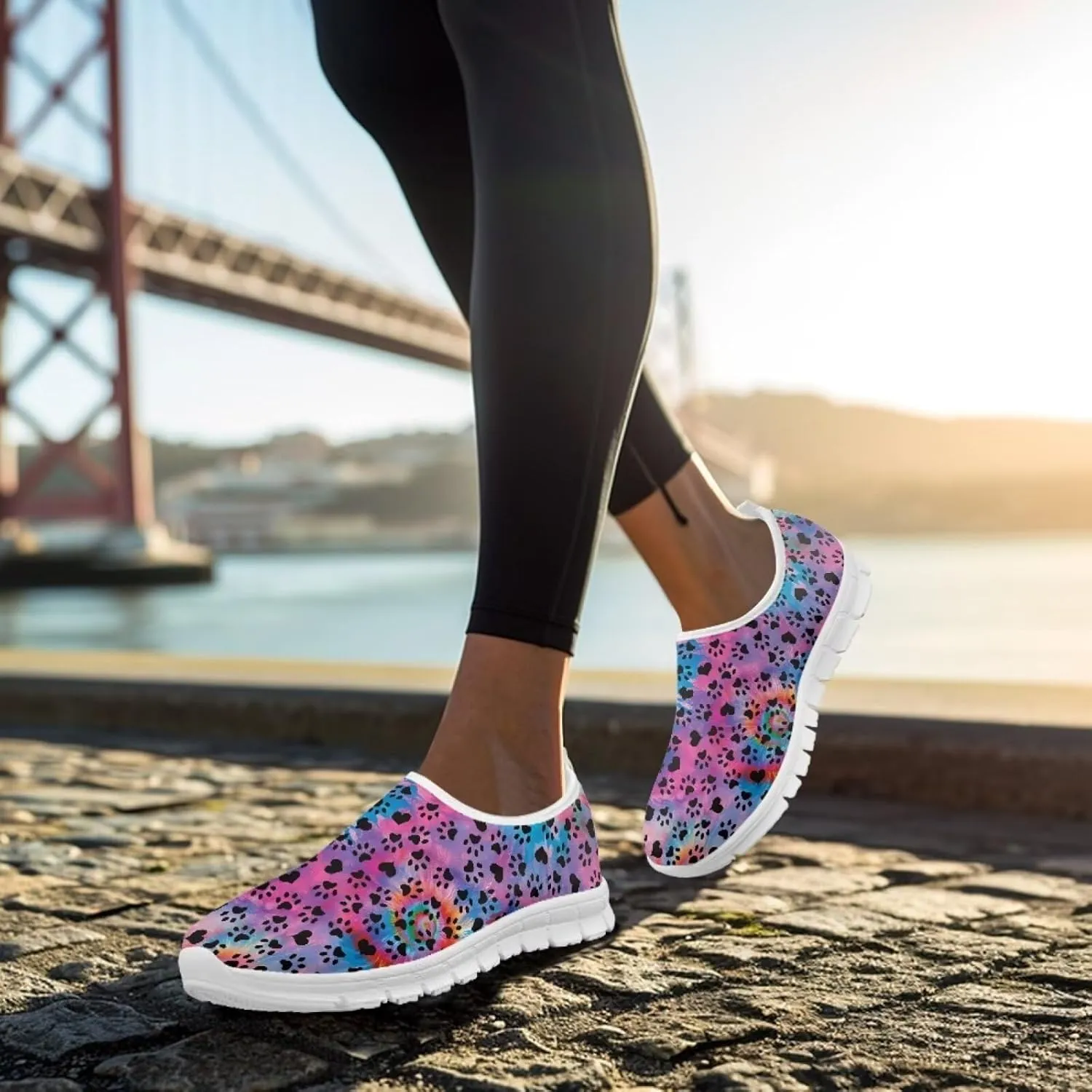 Howilath Dog Paw Print Slip on Loafers for Women Anti-Skid Running Sneakers Breathable Casual Shoes