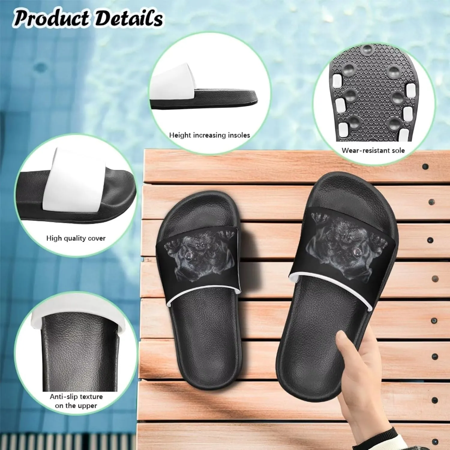 Howilath Dog Print Slides for Boys Beach Summer Kids Sandals Open Toe Non-Slip Children Slippers Indoor Outdoor Shoes