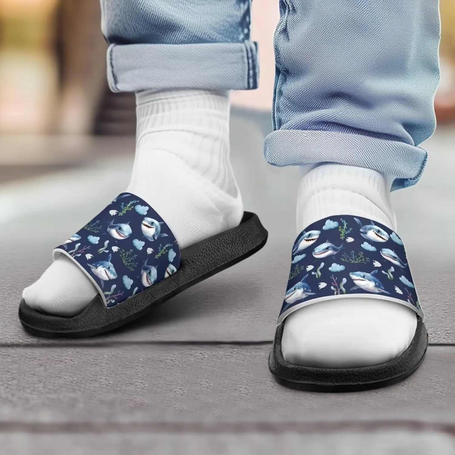 Howilath Sea Animal Print Kids Slides Non-Slip Open Toe Slippers Boys and Girls Sandals Pillow Cloud Slippers with EVA Sole