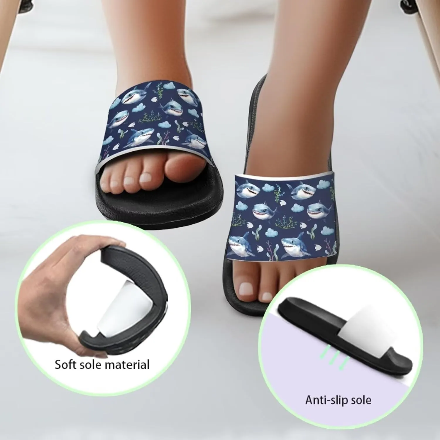 Howilath Sea Animal Print Kids Slides Non-Slip Open Toe Slippers Boys and Girls Sandals Pillow Cloud Slippers with EVA Sole