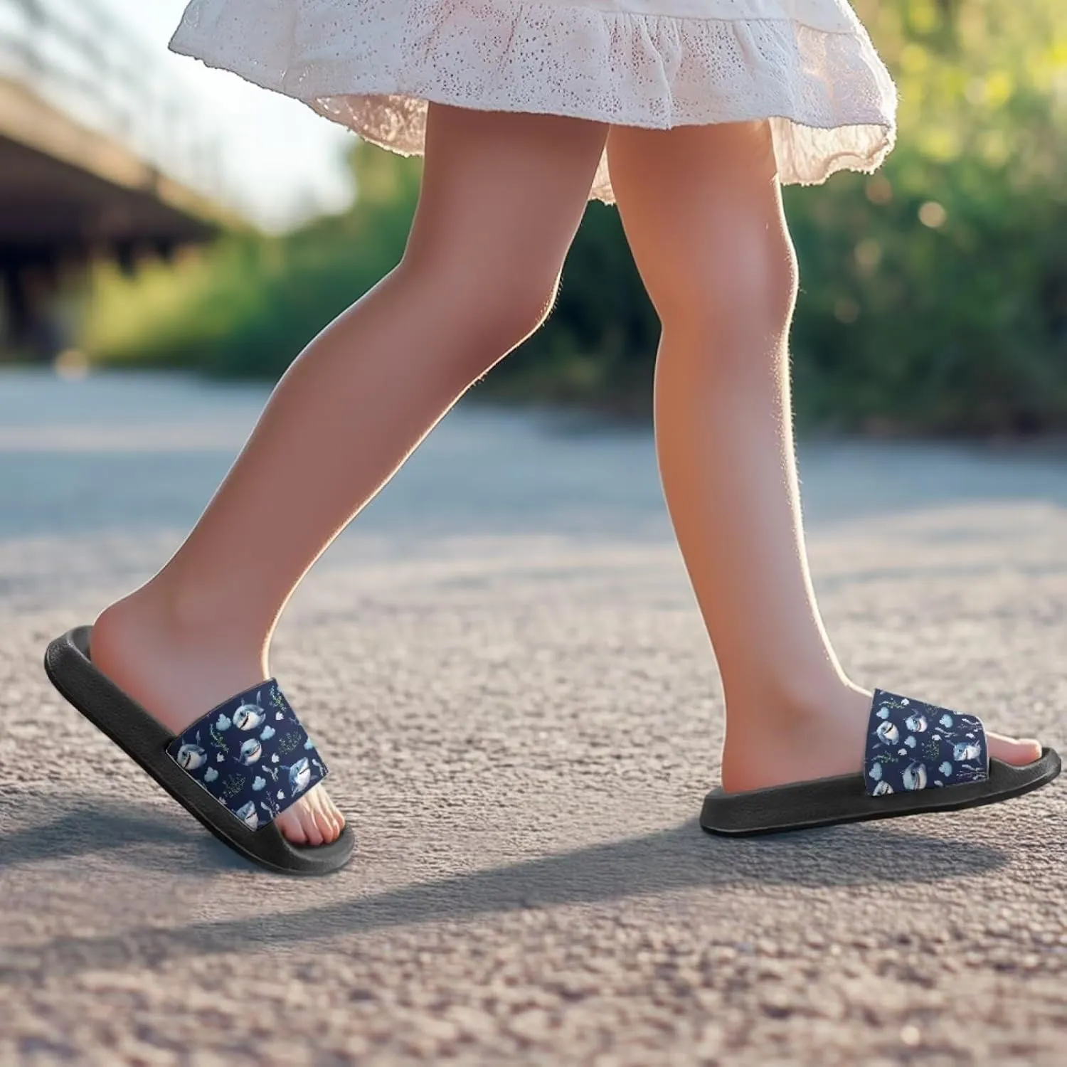 Howilath Sea Animal Print Kids Slides Non-Slip Open Toe Slippers Boys and Girls Sandals Pillow Cloud Slippers with EVA Sole