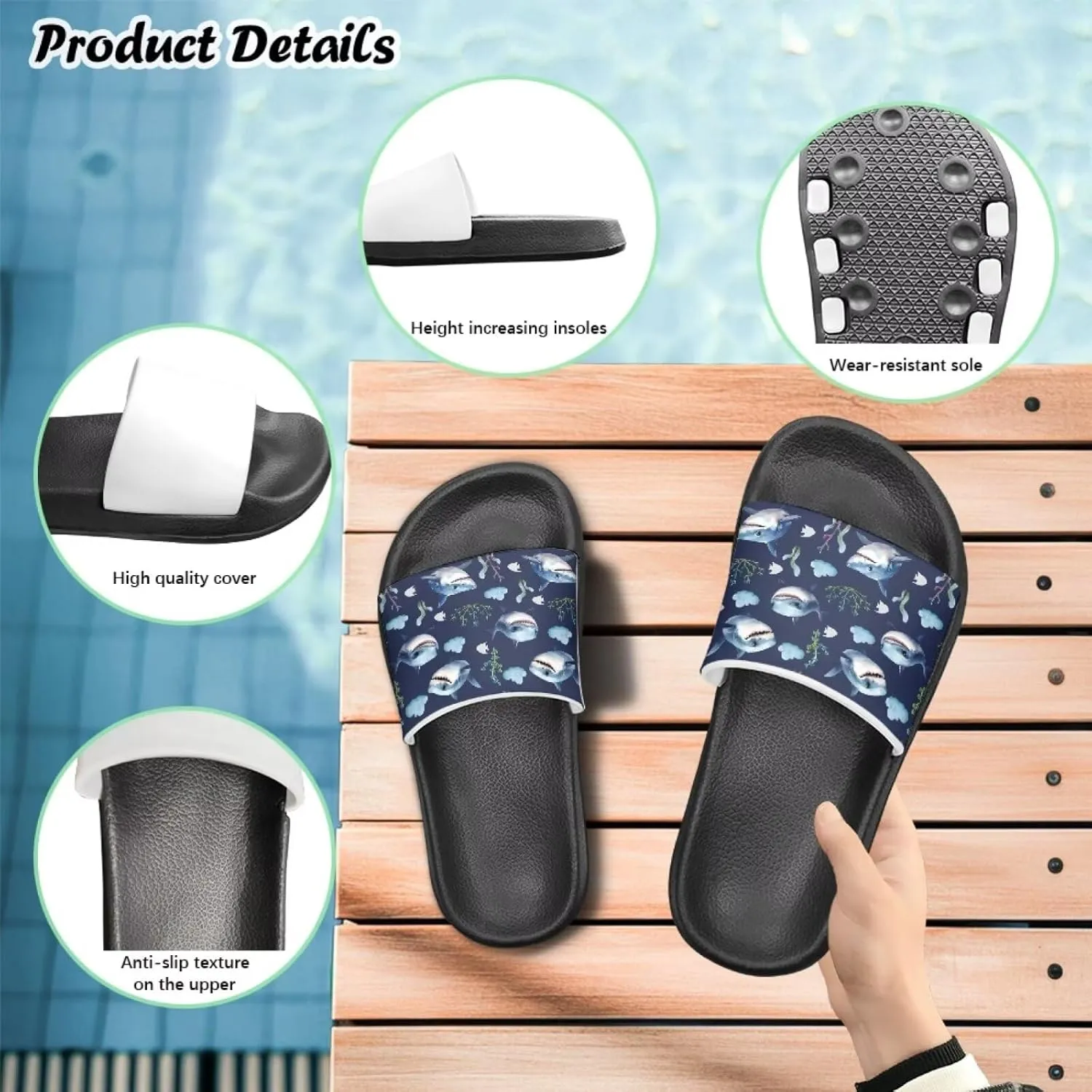Howilath Sea Animal Print Kids Slides Non-Slip Open Toe Slippers Boys and Girls Sandals Pillow Cloud Slippers with EVA Sole